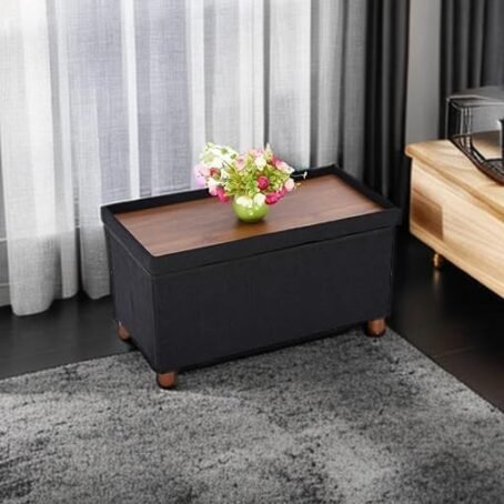 30-Inch Storage Ottoman Bench with Wooden Legs - Image 2