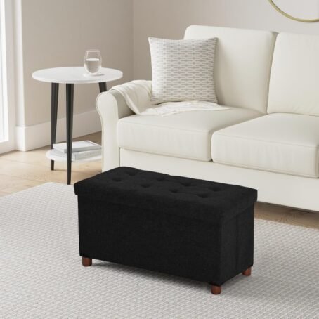 30-Inch Storage Ottoman Bench with Wooden Legs - Image 3